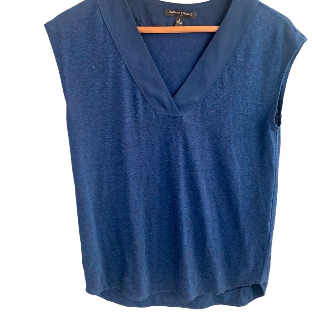Banana Republic Linen Blend V-Neck Sleeveless Tunic Top – Navy, Size Small